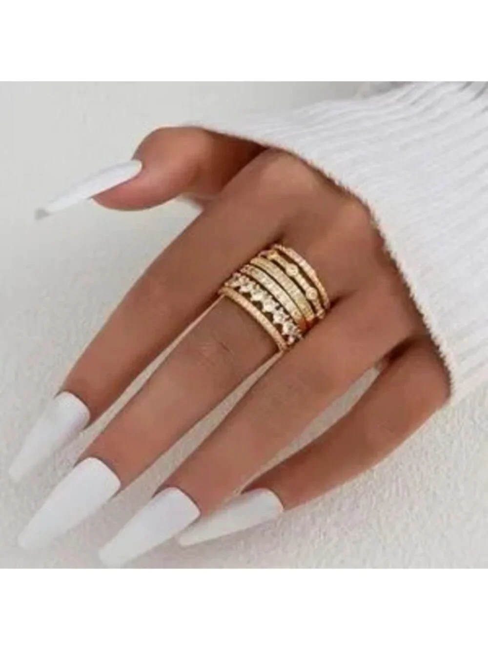 Gold 14k Gold Plated 6pc CZ Ring Set
